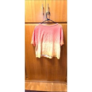 LuLaRoe T Shirt Womens XL Pink Yellow Ombre Dip Dye Short Sleeve Boxy Crew Neck